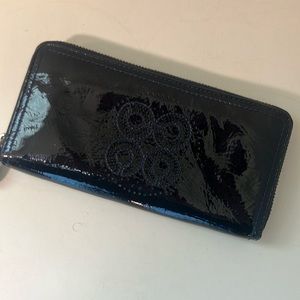 Coach Navy Patent Leather Zip Around Wallet